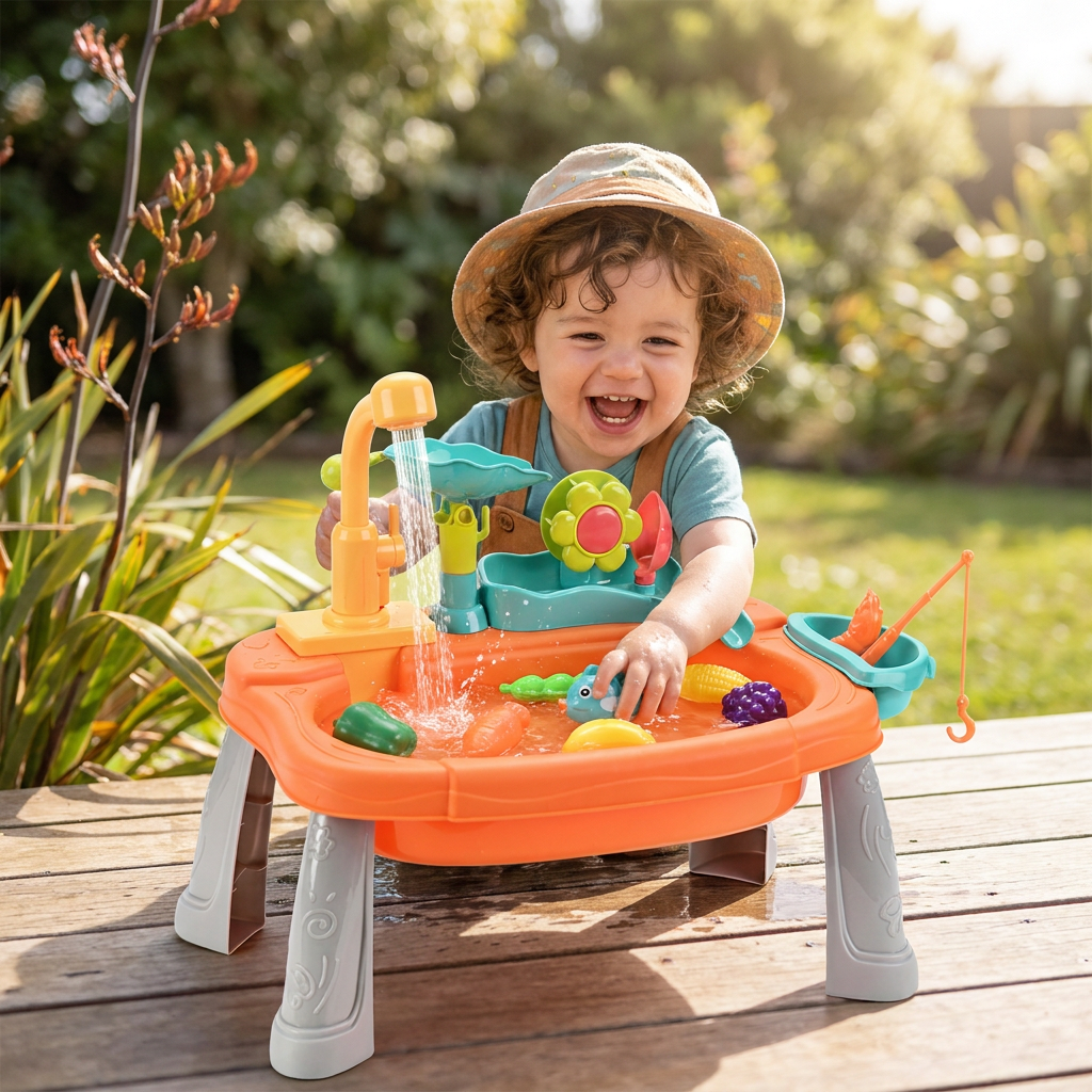 Ergonomic Elevated Kids Kitchen Sink Playset with Electric Running Water
