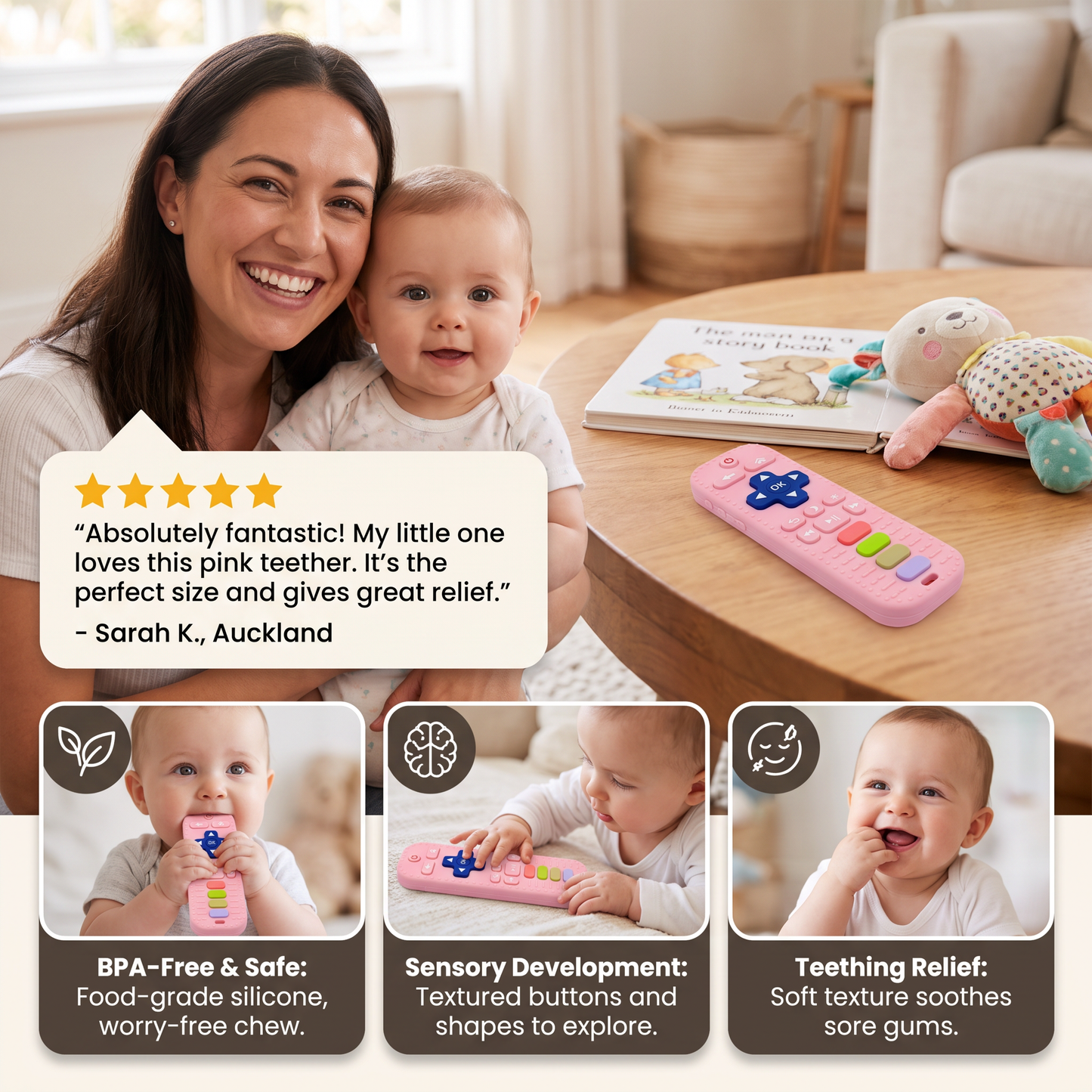 Silicone Remote Control Baby Teether – BPA-Free Sensory Chew Toy