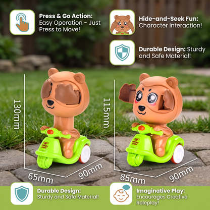 Press & Go Animal Motorcycle Toy – Cute Hide-and-Seek Character Car
