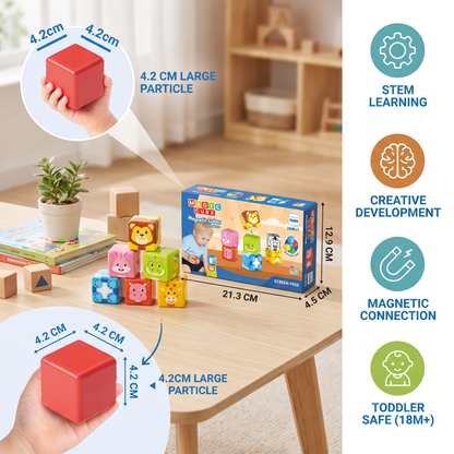 Toddler-Safe 4.2 cm Safari Animal Magnetic Building Cubes – STEM Learning Blocks