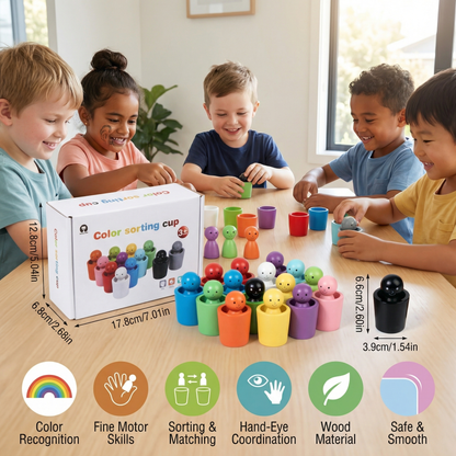 Montessori Colour Sorting Cups Learning Toy Made of Wood