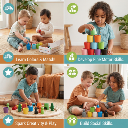 Montessori Colour Sorting Cups Learning Toy Made of Wood