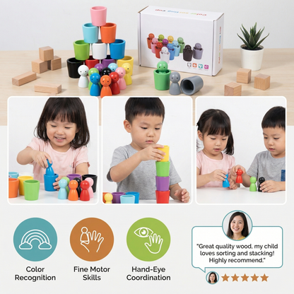 Montessori Colour Sorting Cups Learning Toy Made of Wood