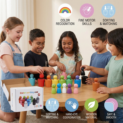Montessori Colour Sorting Cups Learning Toy Made of Wood