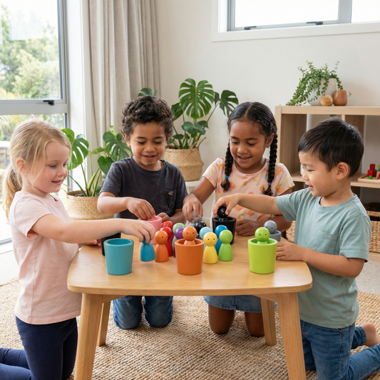 Montessori Colour Sorting Cups Learning Toy Made of Wood