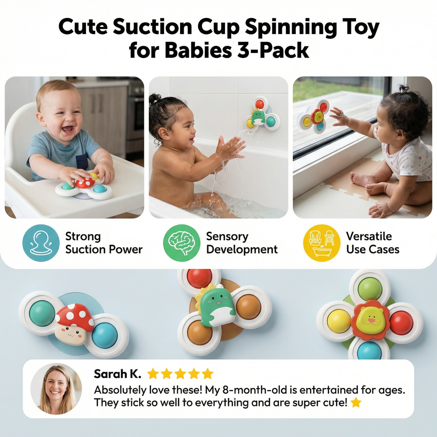 Cute Suction Cup Spinning Toy for Babies 3-Pack