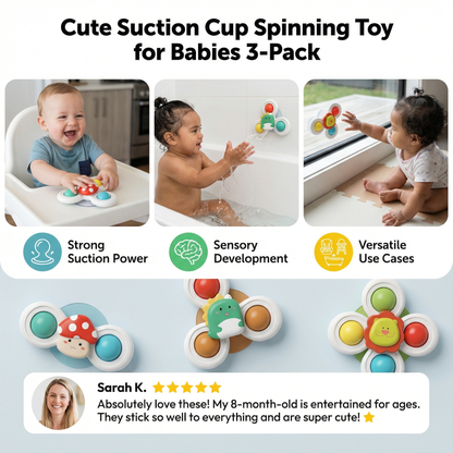 Cute Suction Cup Spinning Toy for Babies 3-Pack