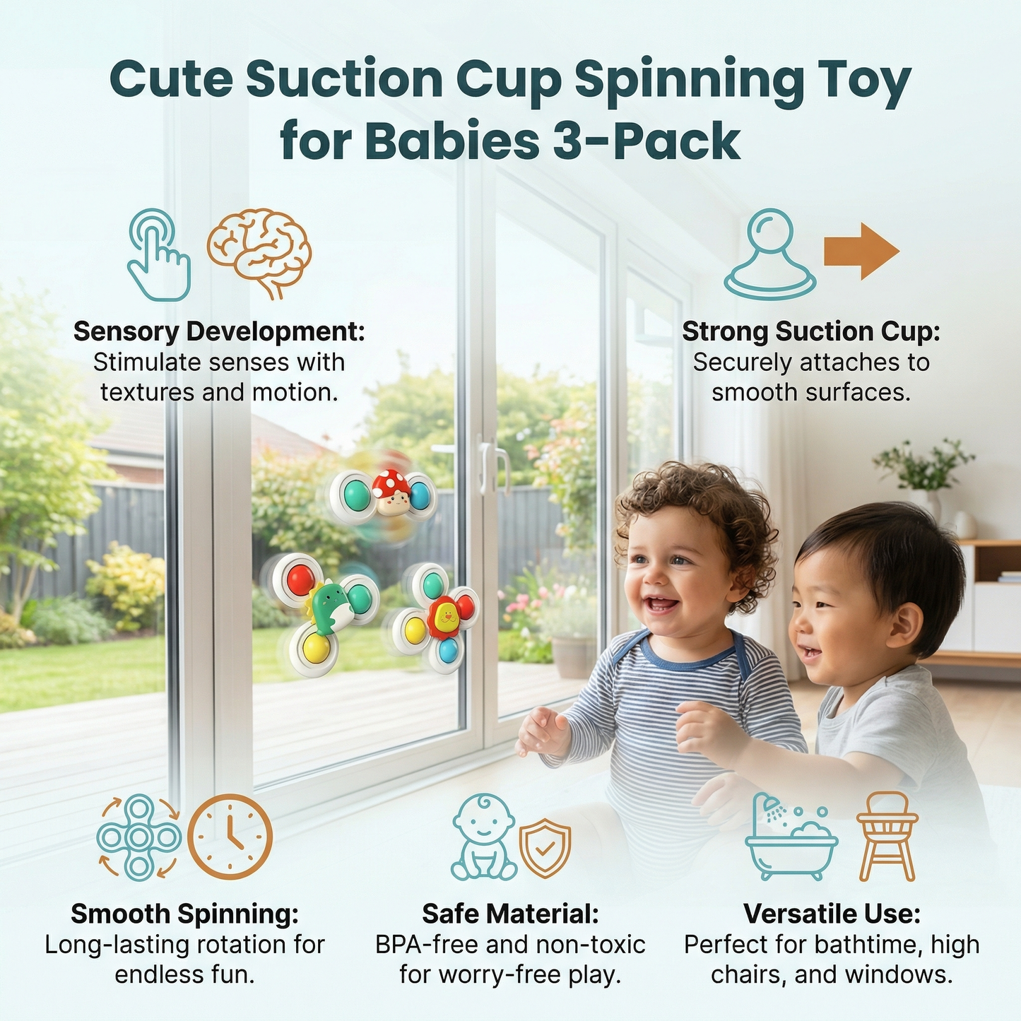 Cute Suction Cup Spinning Toy for Babies 3-Pack