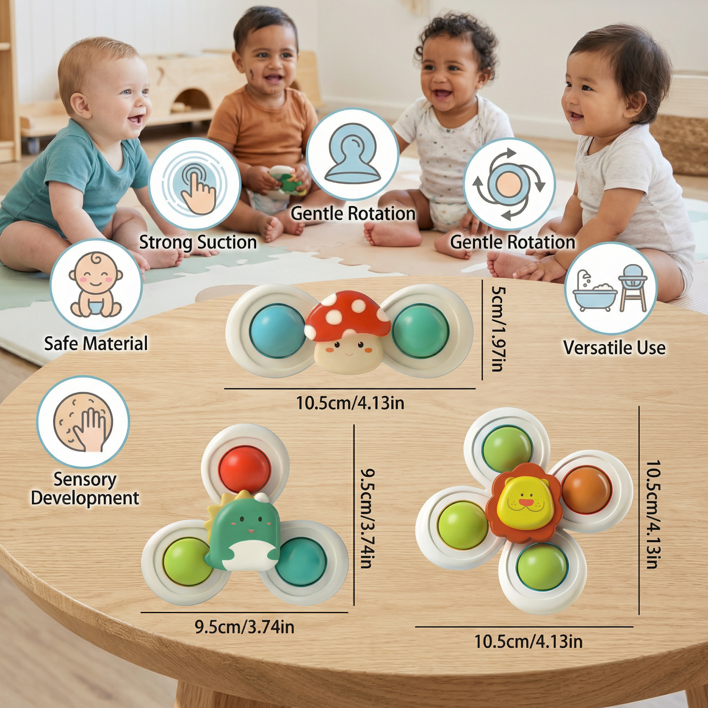 Cute Suction Cup Spinning Toy for Babies 3-Pack