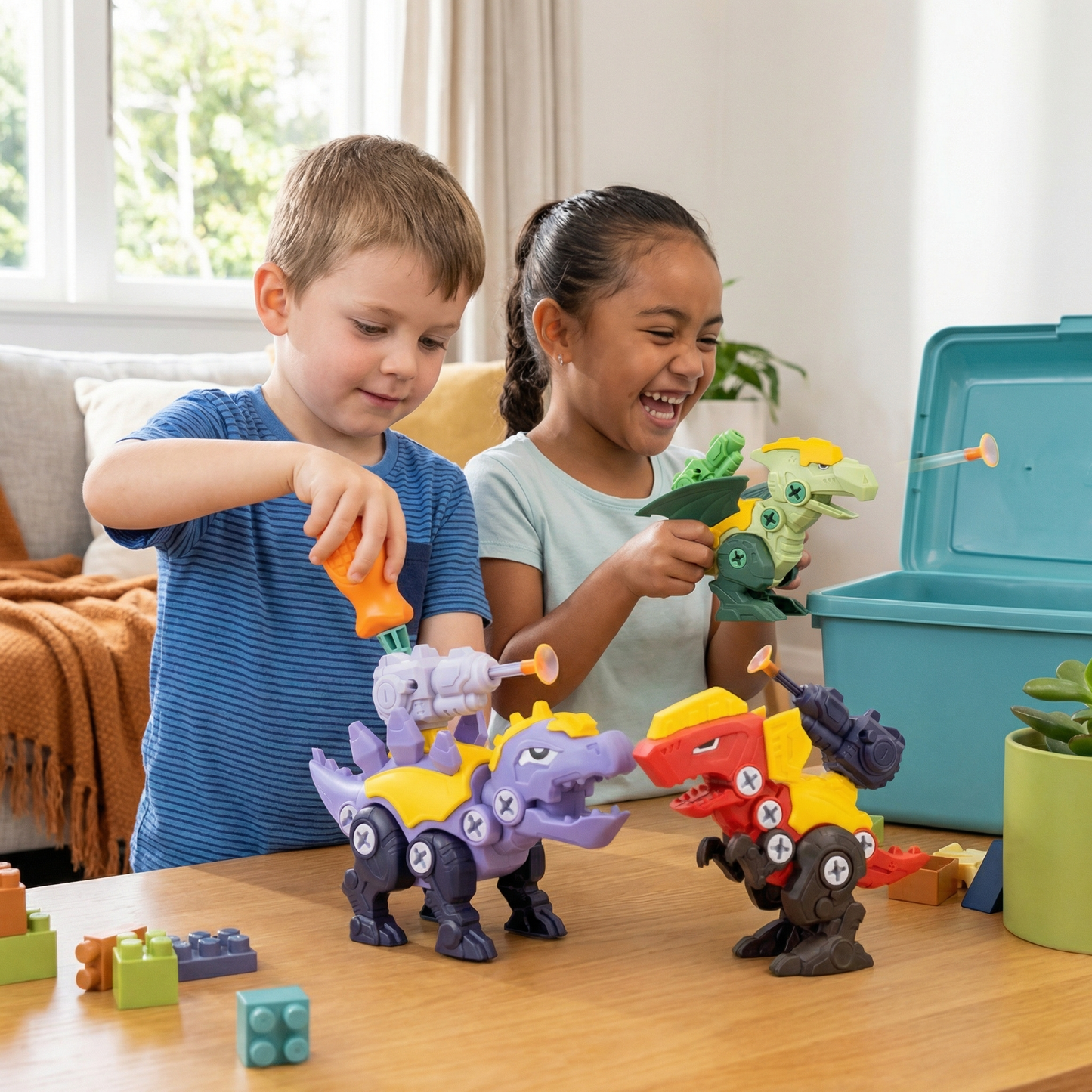Dinosaur Screw Toy Set with Suction Cup Cannon