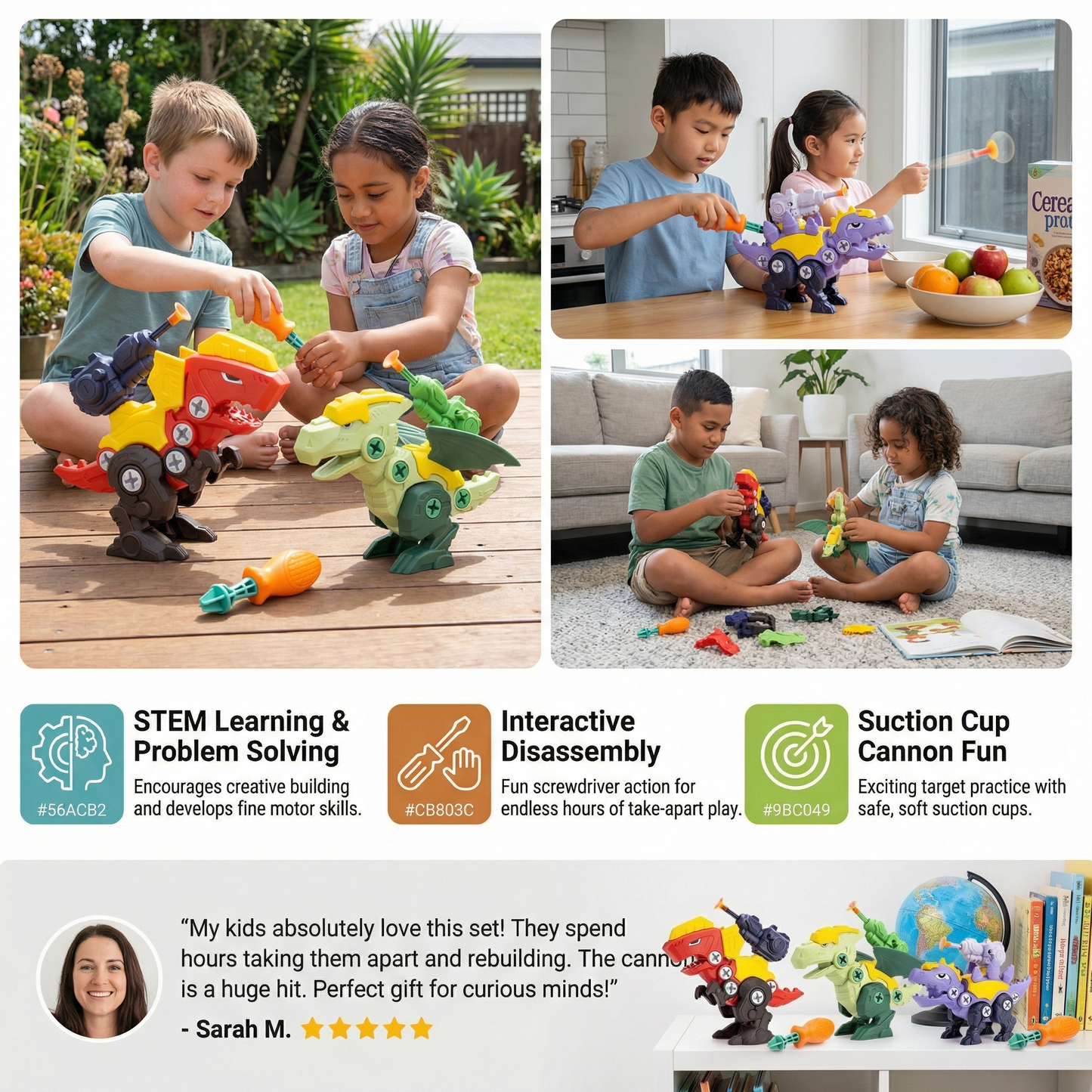 Dinosaur Screw Toy Set with Suction Cup Cannon