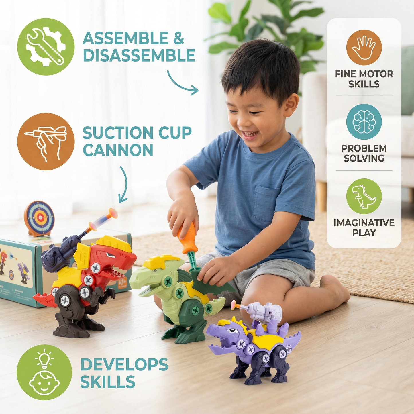 Dinosaur Screw Toy Set with Suction Cup Cannon