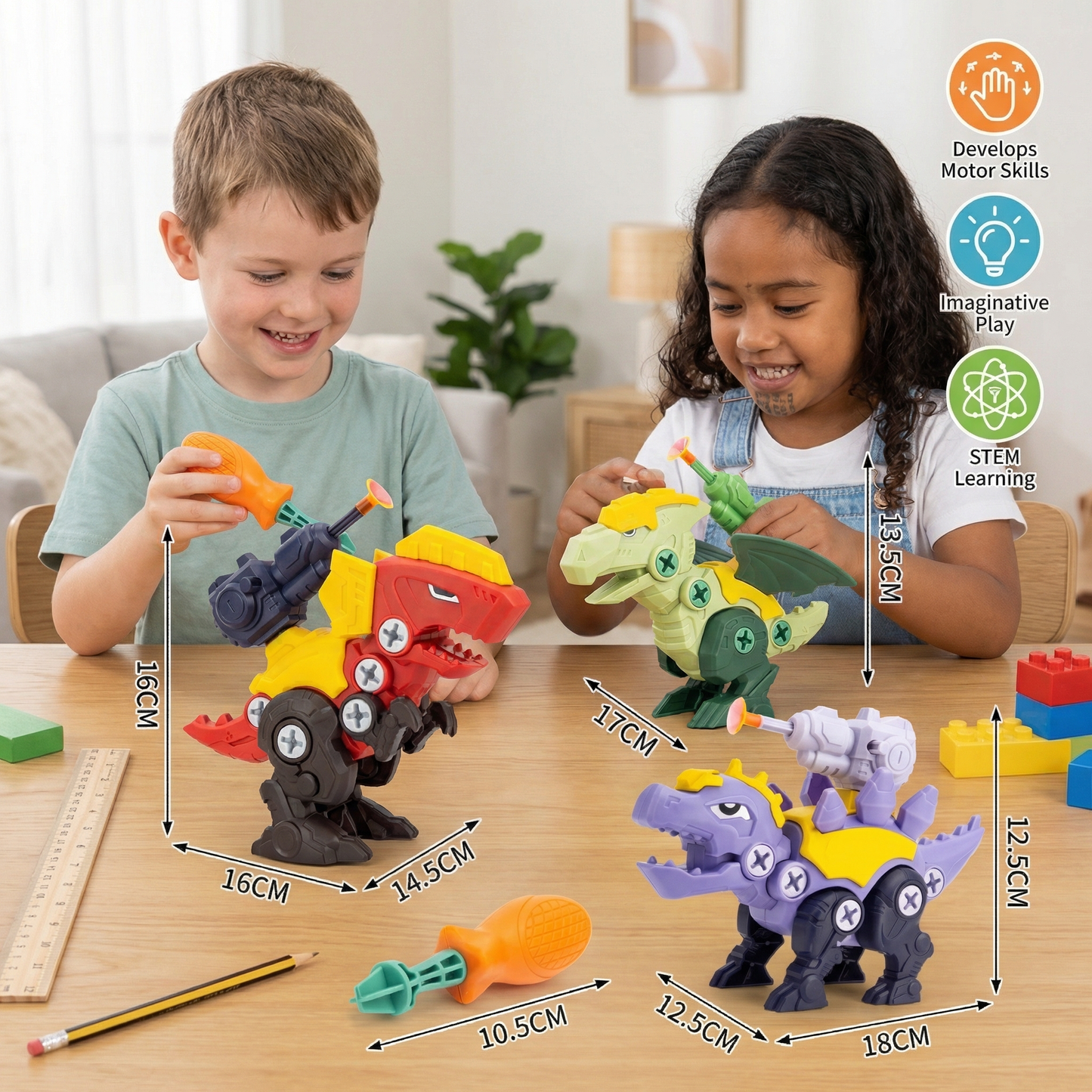 Dinosaur Screw Toy Set with Suction Cup Cannon