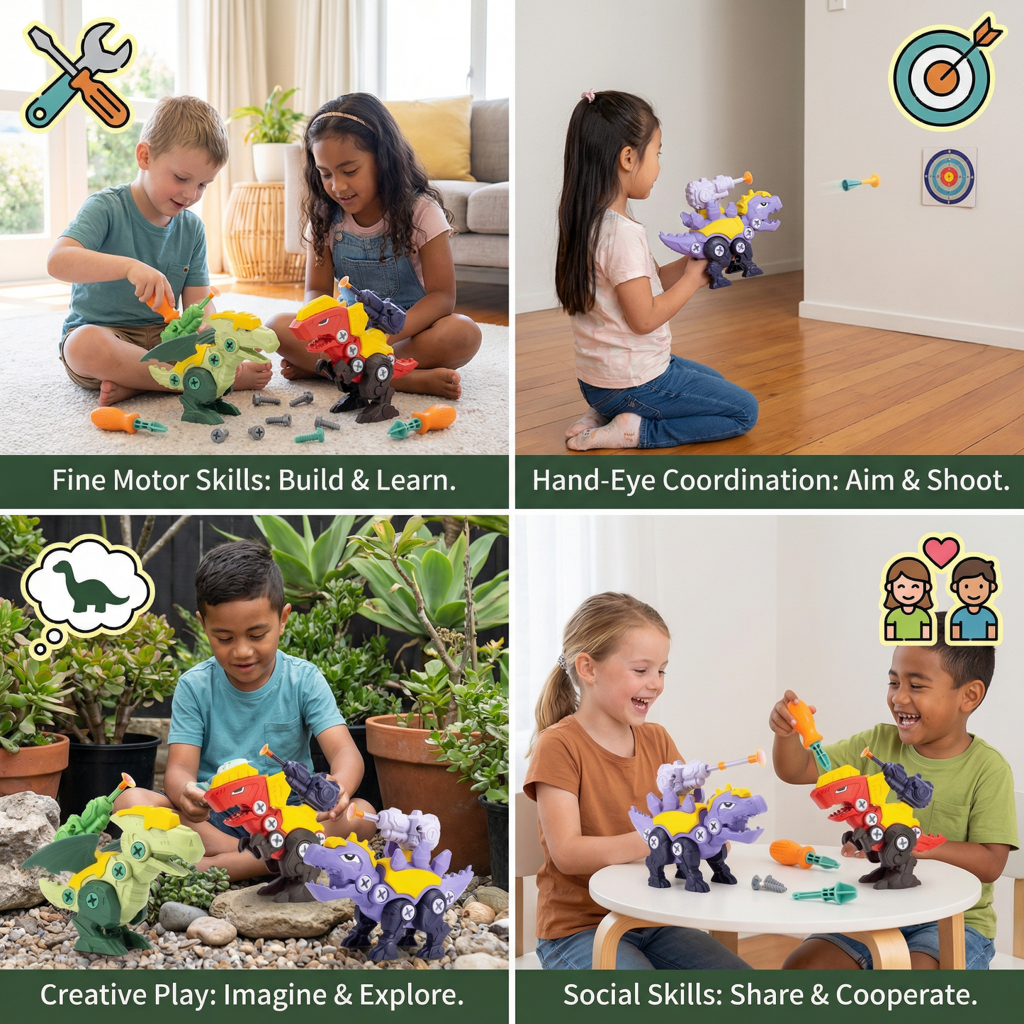 Dinosaur Screw Toy Set with Suction Cup Cannon