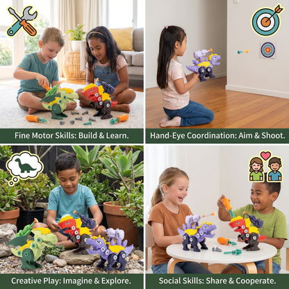 Dinosaur Screw Toy Set with Suction Cup Cannon
