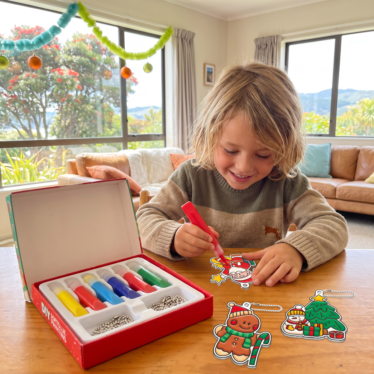 DIY Christmas No-Bake Glue Painting Ornament Craft Kit for Kids