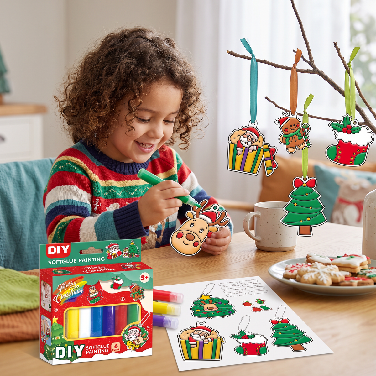 DIY Christmas No-Bake Glue Painting Ornament Craft Kit for Kids
